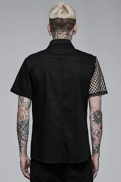 Mens Cotton Shirt with Mesh Panels and Asymmetric Cut