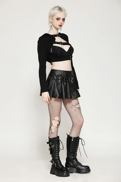Ebony Buckled PU Mini Skirt with Faux Leather and Pleats - Femme