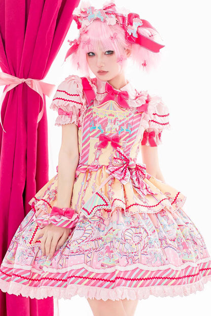 Candy Park Pattern Ruffle Bow Sweet Lolita JSK in Yellow Pink