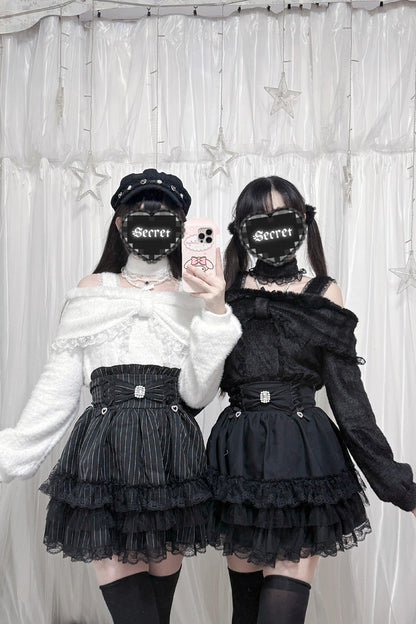 Triple-Layer Printed Ruffled Bow Lace Skirt Three Colors