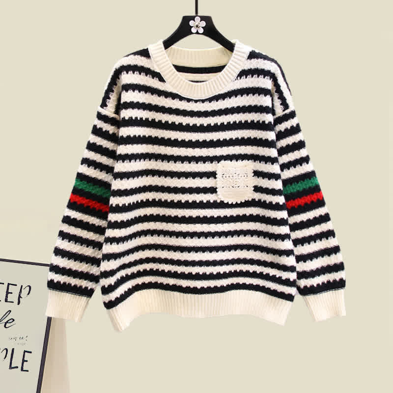 Knit Colorblock Set Stripe Sweater Dress Slip