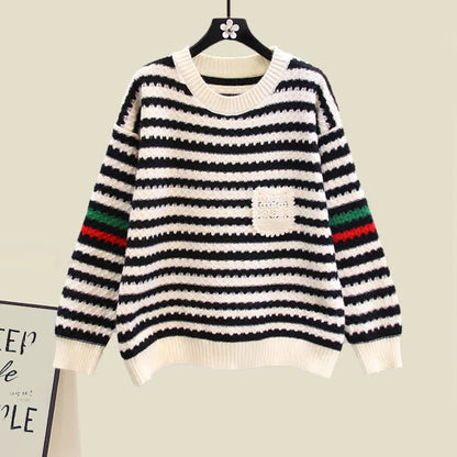 Knit Colorblock Set Stripe Sweater Dress Slip