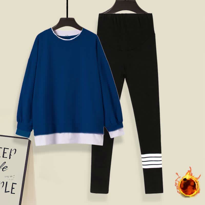 Lässiges Sweatshirt mit rundem Kragen, lässiges Leggings-Set