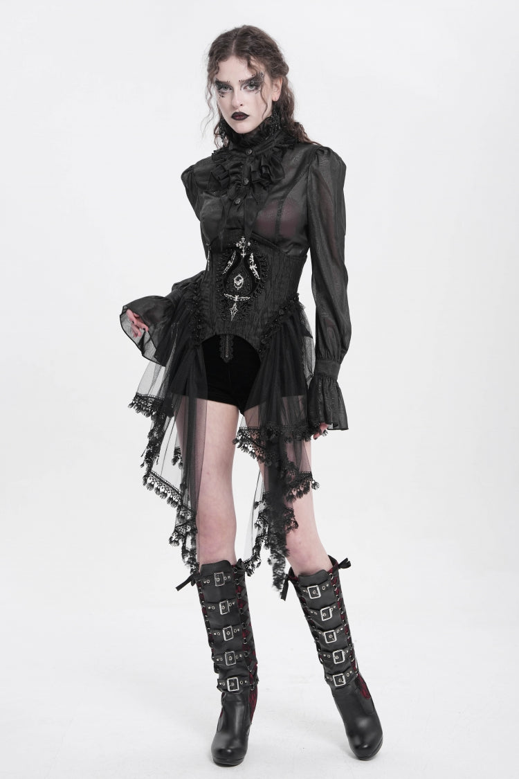 Gothic Underbust Corset with Mesh, Lace, and Lacing