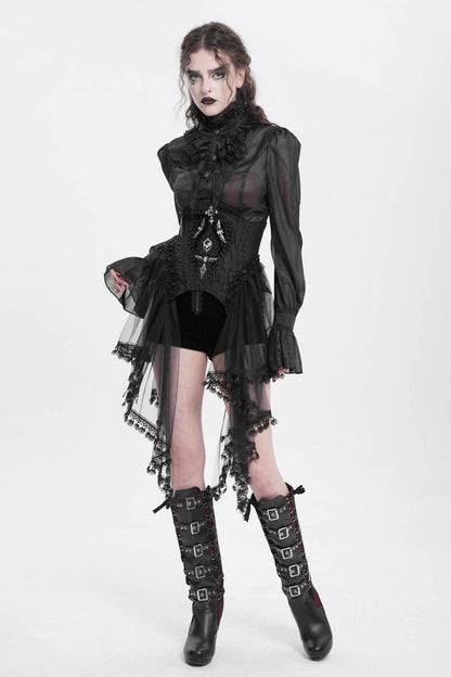Gothic Underbust Corset with Mesh, Lace, and Lacing