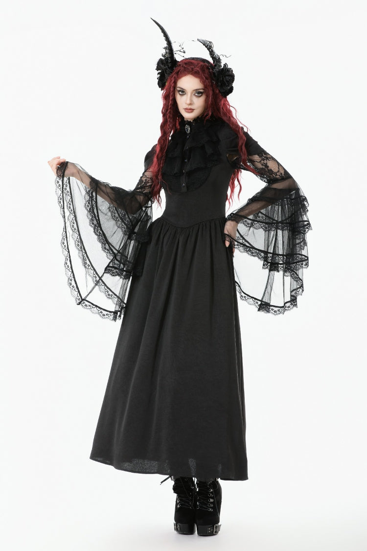 Women's Gothic Wedding Dress with Ruffled Lace and Lace-Up
