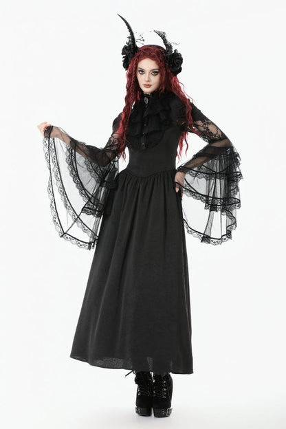 Women's Gothic Wedding Dress with Ruffled Lace and Lace-Up