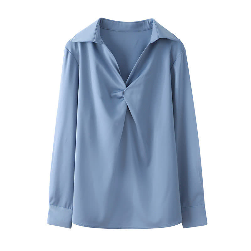 Chemise de travail élégante en satin à volants de couleur pure