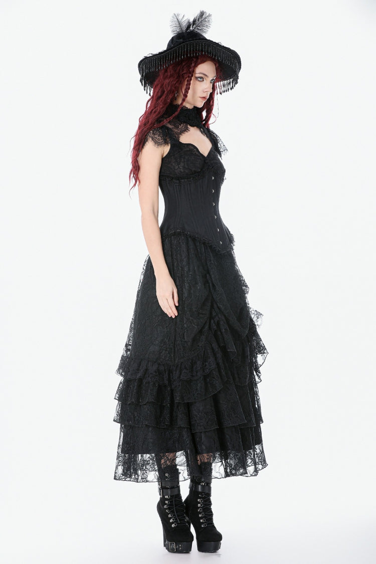 Underbust Corset with Lace-Up and Asymmetric Hem - NoirEdge