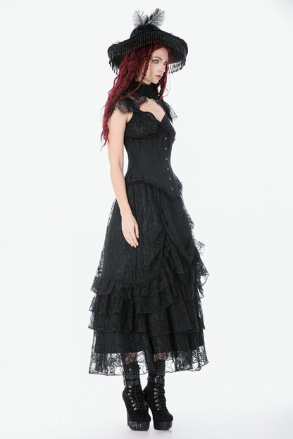 Underbust Corset with Lace-Up and Asymmetric Hem - NoirEdge