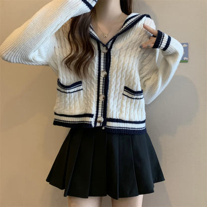 Set Sailor Collar Sweater Casual Cable Skirt Pleated Pants