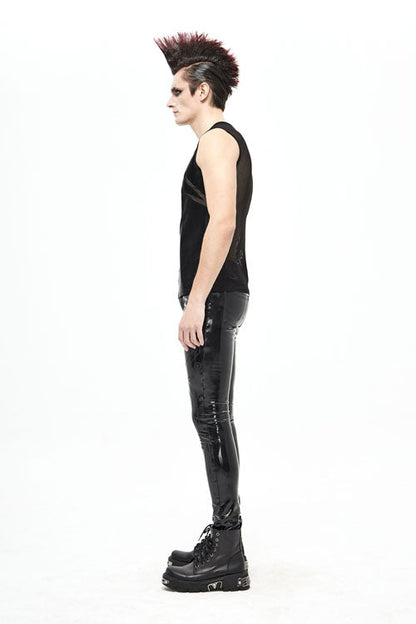 Mens Stretchy Leather Pants with Circuit Print