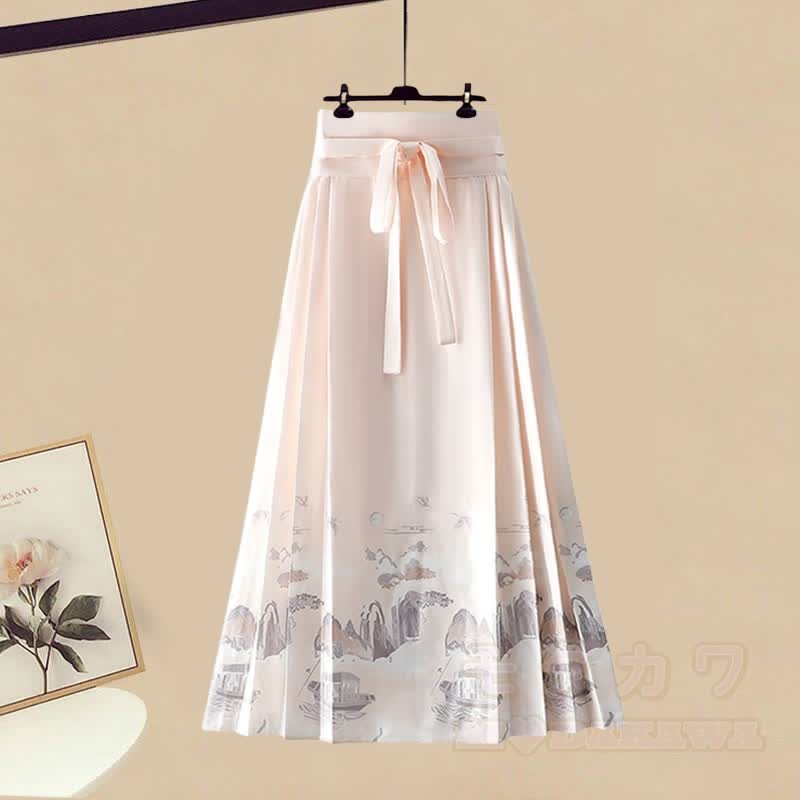 Skirt T-shirt Pieces Set Tassels Buckle Horse-face Two Vintage