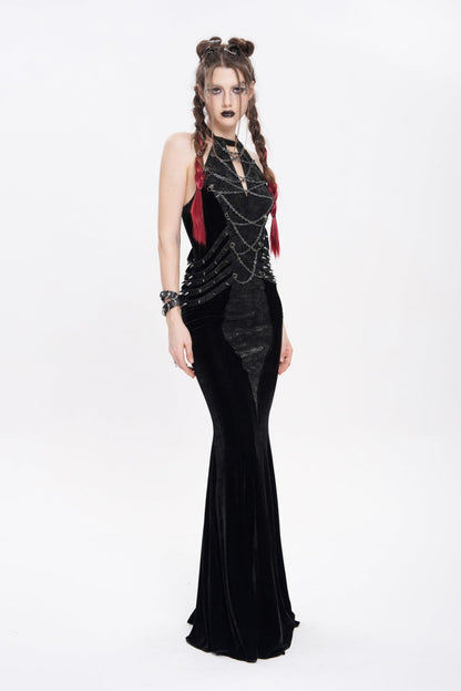 Halterneck Sleeveless Rivet Chain Punk Dress