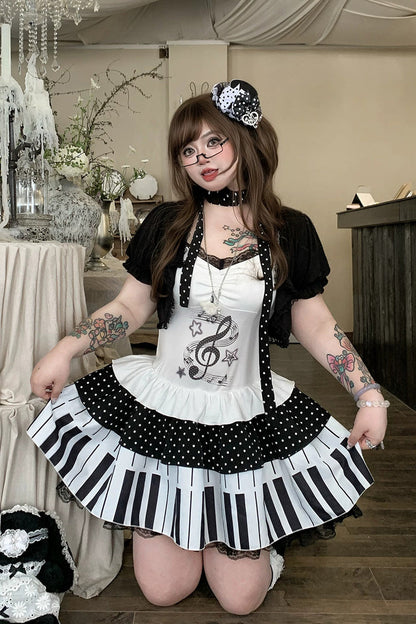 Halter Sleeveless Piano Print Lace Plus-Size Lolita JSK