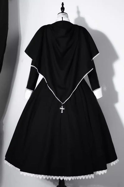 Elegant Lace-Stitched Long-Sleeve Gothic Gown