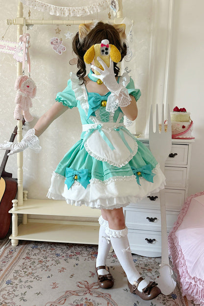 Sweet Lolita Skirt Set with Ruffle Bowknot and Bell Meow Design