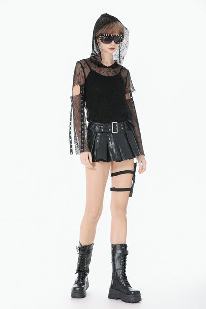Punk Shorts with Eyelets and Asymmetric Pleated Belt