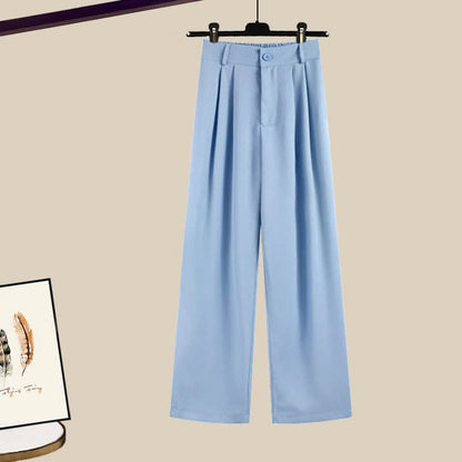 Denim Cardigan Sweater Lapel Shirt Pants Blue Letter Set