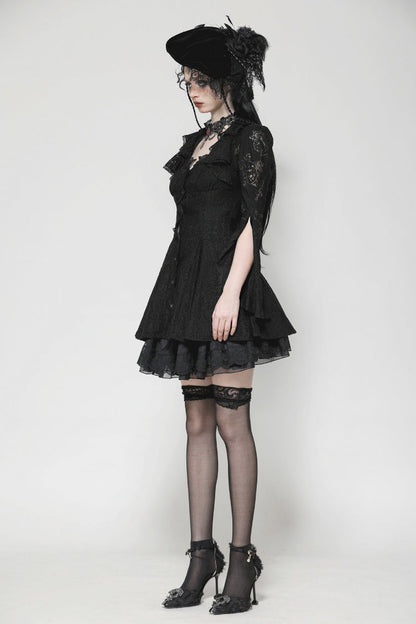 Ebony Embroidered Lace Trumpet Sleeve Corset Dress - Gothic Honeymoon Gown