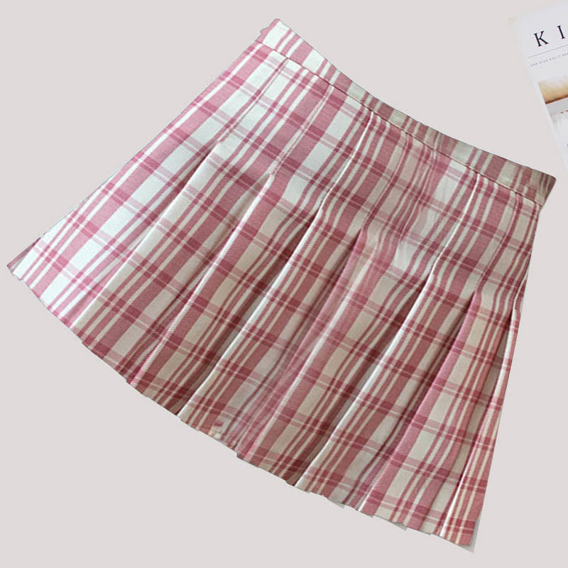 Plaid High Waist Casual Pleated Skirt