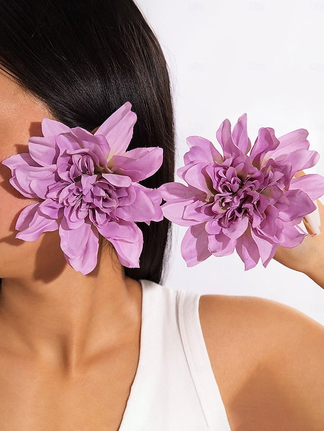 Flower Oversized Women's - Floral Drop Statement Earrings