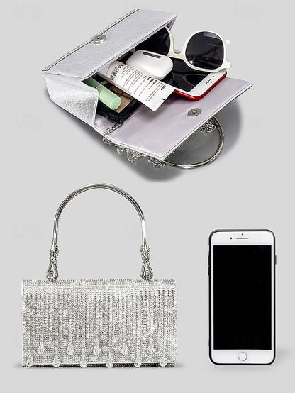 Crystal Handbag Women's with Silver Evening Elegant Chain