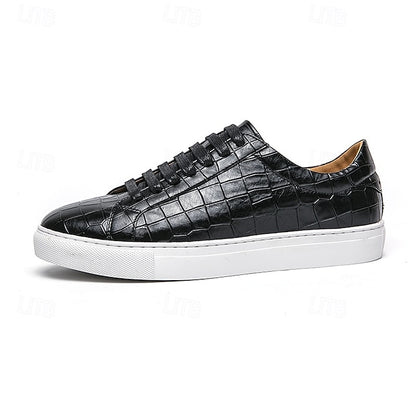 Men's White Crocodile Pattern Casual Sneakers – Stylish