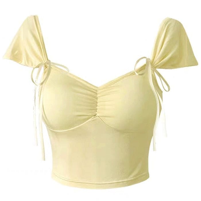 Elegant Bow Bra Crop Top - Free Size / Yellow - Tops