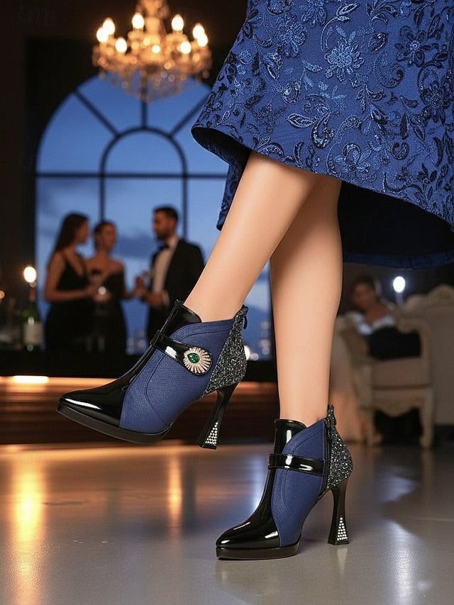 Ankle High Heel Boots Glitter Women's