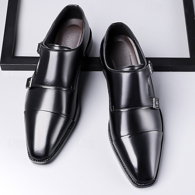Strap Elegant Men's Shoes Dress Monk – Double Leather