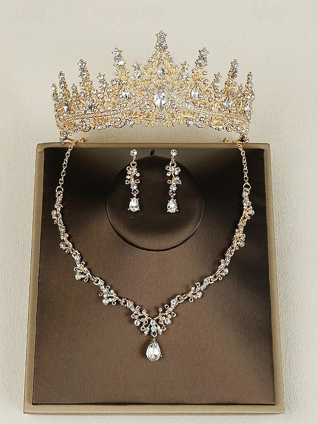 Necklace Set and Tiara Gold-Plated Diamond Crown – Sparkling