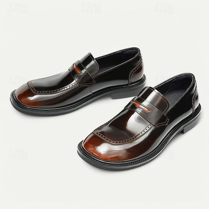 Men's Black Premium Cowhide Slip-On Loafers with Decorative