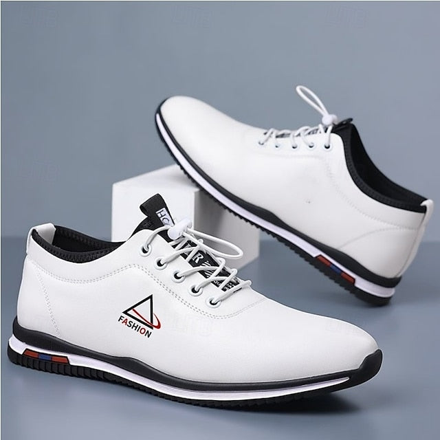Men's White and Black Lace-Up Sneakers – Trendy Sports