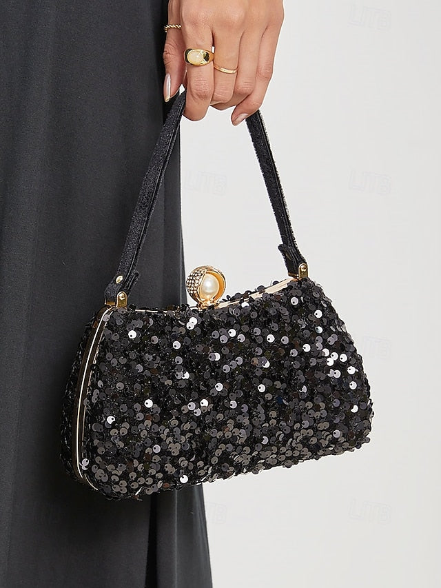 Pearl Sequin Black Accent – with Clutch Women's Evening