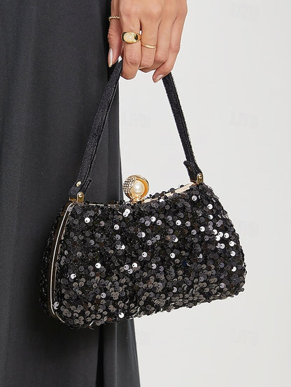Pearl Sequin Black Accent – with Clutch Women's Evening