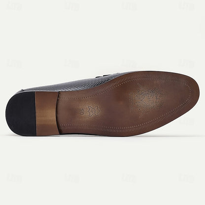 Men's Black Textured Leather Loafers – 100% Premium