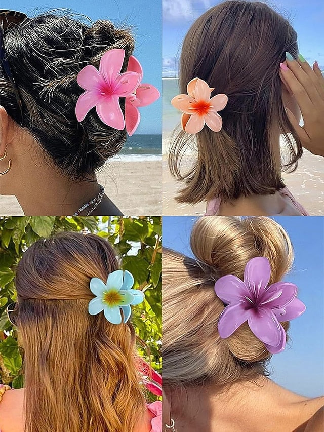 Tropical 6PCS Plumeria Resin Hawaiian Hair – Flower Clips
