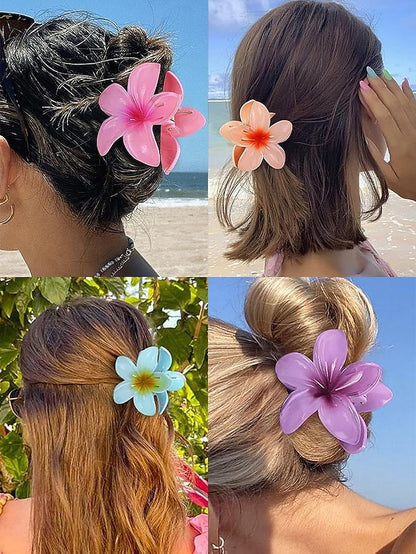 Tropical 6PCS Plumeria Resin Hawaiian Hair – Flower Clips