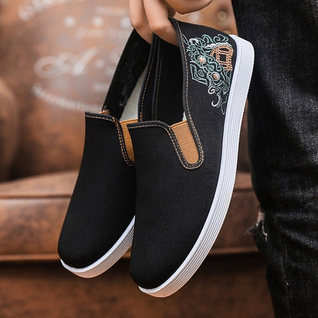 Men's Embroidered Canvas Slip-On Shoes – Casual and