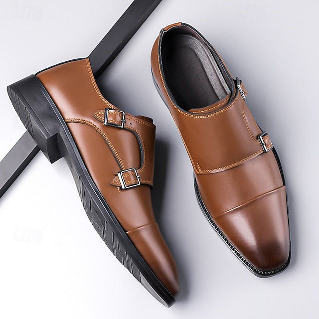 Strap Elegant Men's Shoes Dress Monk – Double Leather