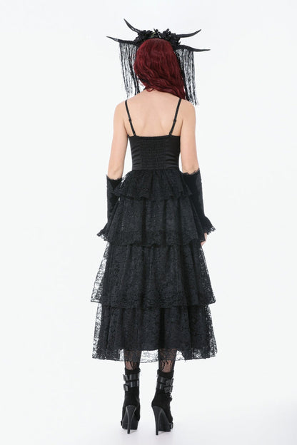 Ruched Lace Gothic Maxi Slip Dress for Weddings