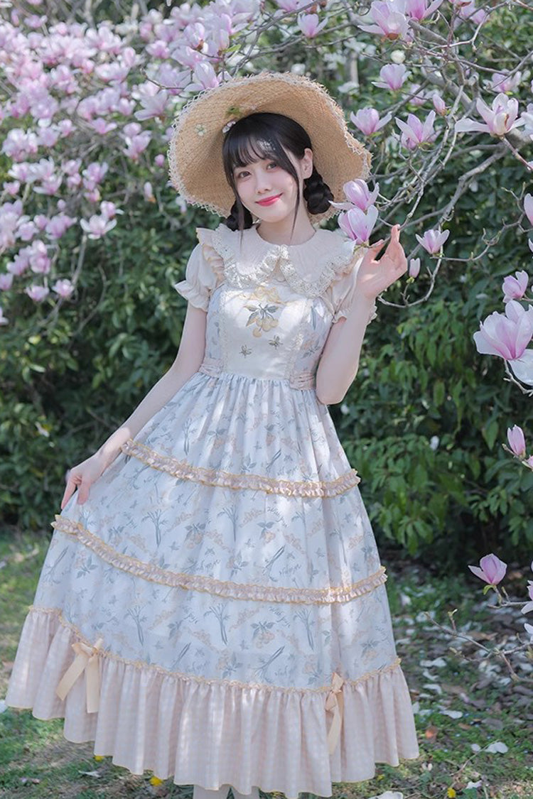 Summer Print Embellished Ruffle Lolita Jumper Dress
