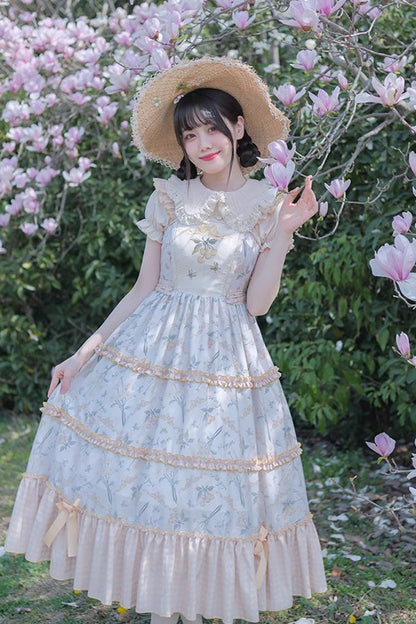 Summer Print Embellished Ruffle Lolita Jumper Dress