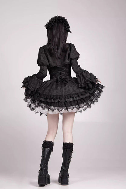 Gothic Lolita Skirt with Multi-Layered Jacquard and Ruffled Witch Design