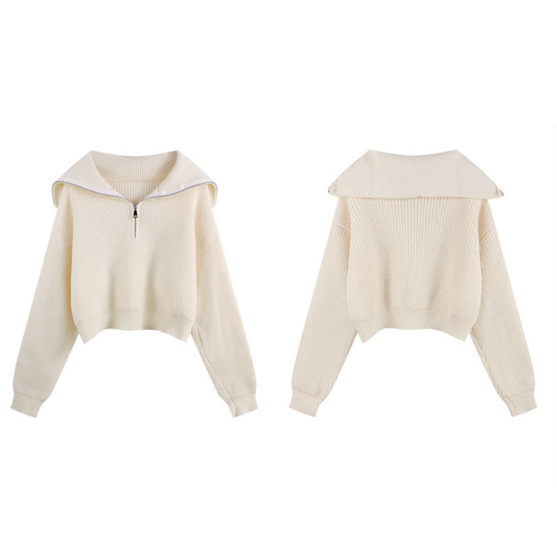Set Collar Casual Sailor Sweater Pants Zipper