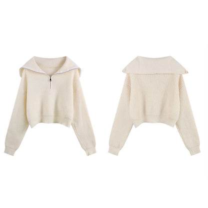 Set Collar Casual Sailor Sweater Pants Zipper