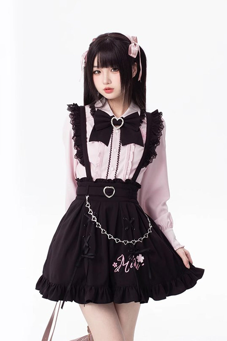 Black Hatsune Miku Ruffle Embroidery Lace-Up Skirt