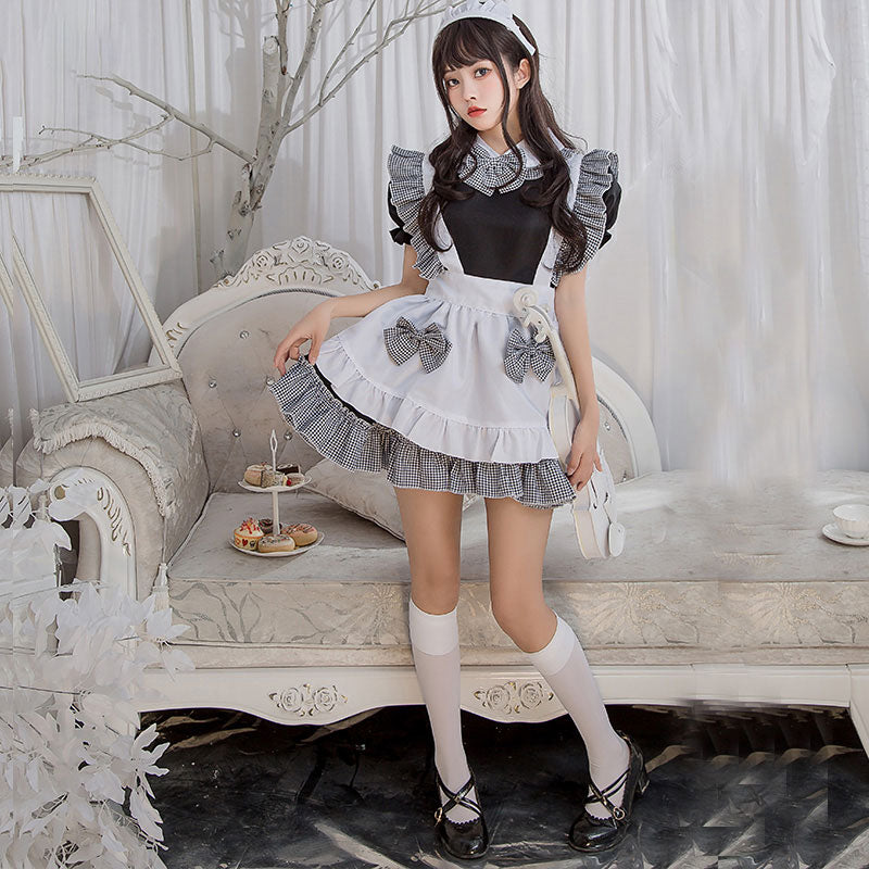 Robe de costume Lolita à volants et nœud papillon à carreaux Kawaii