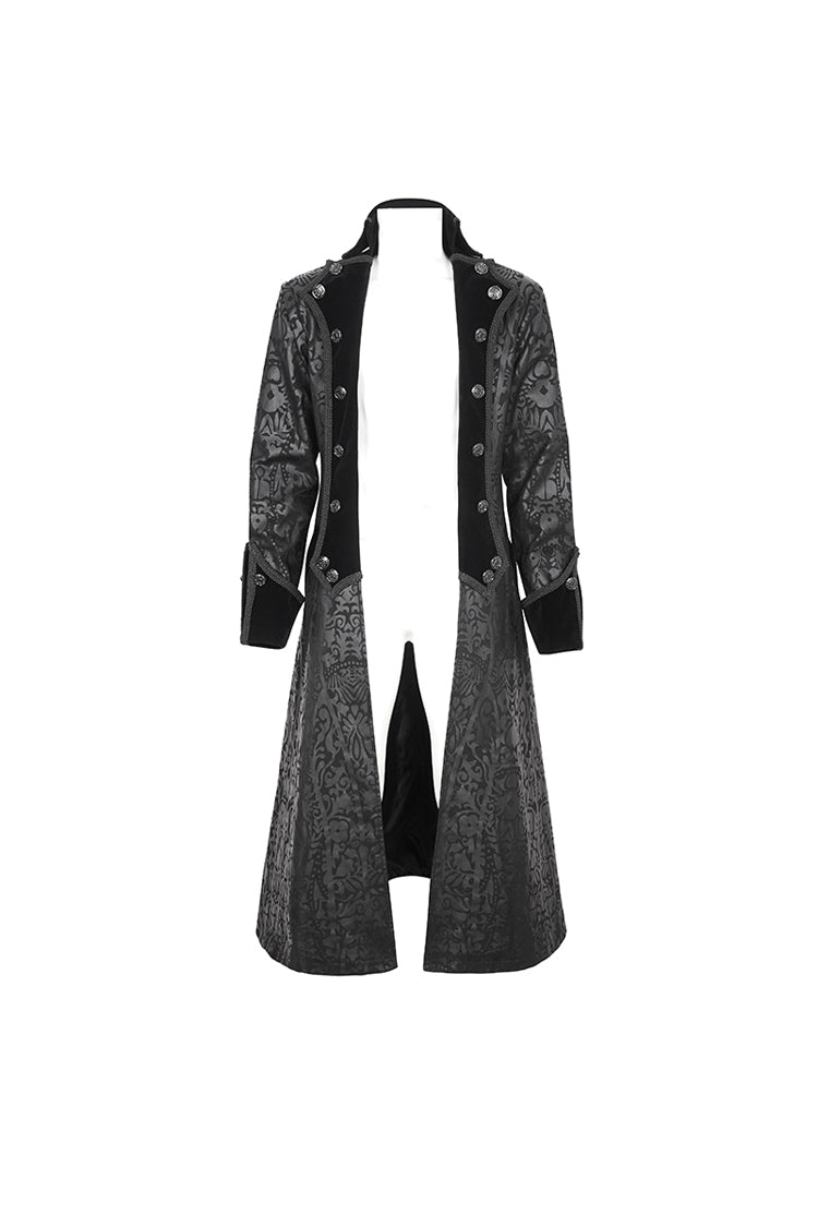 Men's Gothic Coat with Totem Print and Long Cut